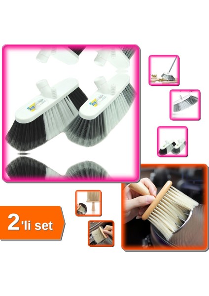 Battal Oto Fırçası - Sapsız + Ahşap Saplı Yumuşak Kıllı Temizlik Toz Alma Fırçası - 2li Set C8W7Y9
