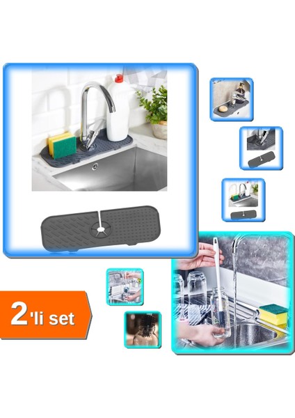 Esnek Musluk Lavabo Matı Su Tutucu + Silikon Biberon ve Şişe Temizleme Fırçası - 2li Set X0L3E7