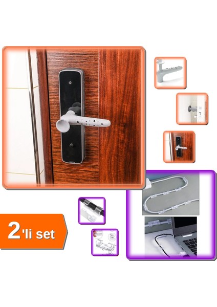 4 Adet Vantuzlu Kapı Stoperi + 20 Adet Kablo Tutucu Yapışkanlı Düzenleyici Klipsler - 2li Set S0J7S6