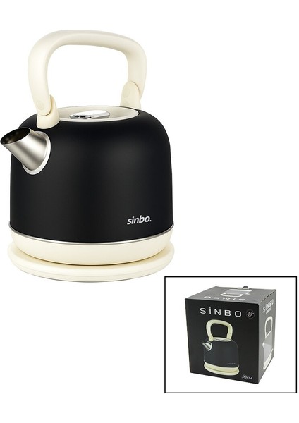 RETRO SİYAH NOSTALJİ DEMLİK MODEL ÇELİK KETTLE SU ISITICI 2.2LT 1800W GİZLİ RESİZTANS SK-803