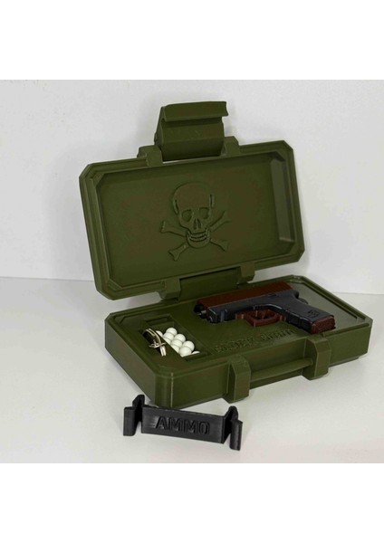 Askeri Silah Sandığı ve Mini Kahverengi Glock Tabanca Anahtarlık Seti! Hediyelik, Kişiye Özel! fırsatları