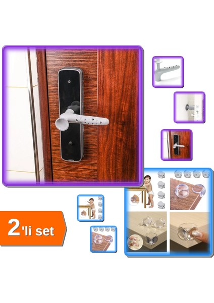 4 Adet Vantuzlu Kapı Stoperi + 8 Adet Yumuşak ve Esnek Dairesel Güvenlik Köşe Koruyucu - 2li Set A2F