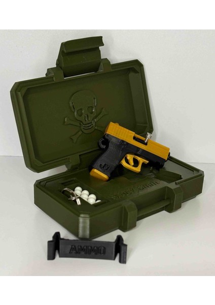 Askeri Silah Sandığı ve Mini Gold Glock Tabanca Anahtarlık Seti! Hediyelik, Kişiye Özel! modelleri