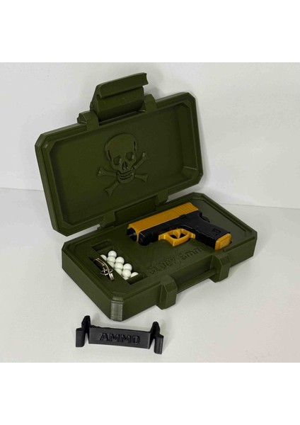 Askeri Silah Sandığı ve Mini Gold Glock Tabanca Anahtarlık Seti! Hediyelik, Kişiye Özel! fırsatları