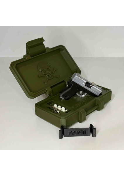 Askeri Silah Sandığı ve Mini Gümüş Glock Tabanca Anahtarlık Seti! Hediyelik, Kişiye Özel! modelleri