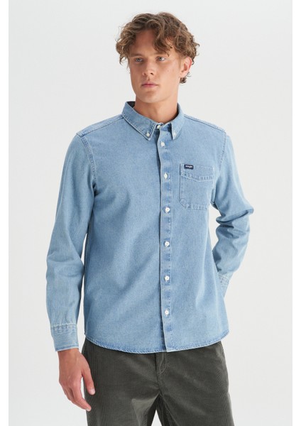 %100 Pamuk Regular Fit Tek Cepli Klasik Yaka Gömlek