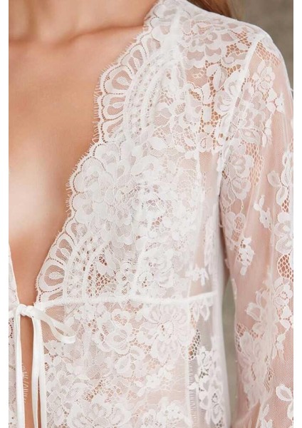 Şifon Ekru Dantelli Tulum ve Sabahlık Takımı 4810 modelleri