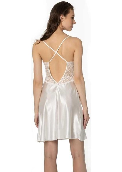 Sütyen Kaplı Sabahlık Gecelik Set 4050 Ekru modelleri