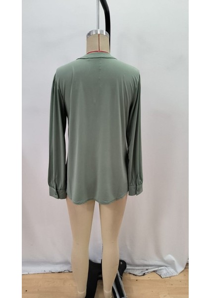 Kadın Uzun Kollu Yakalı Yakadan Bağcıklı Düğmeli Sandy Bluz