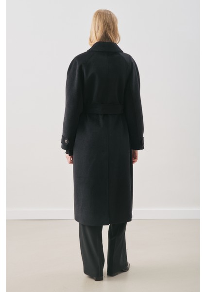 Premıum Kaşe Uzun Kaban Siyah