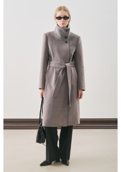 Premıum Kaşe Trench Tasarımlı Kaban Soft Gri modelleri
