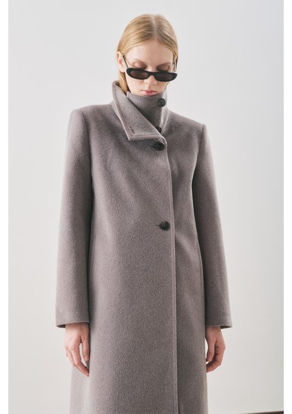 Premıum Kaşe Trench Tasarımlı Kaban Soft Gri