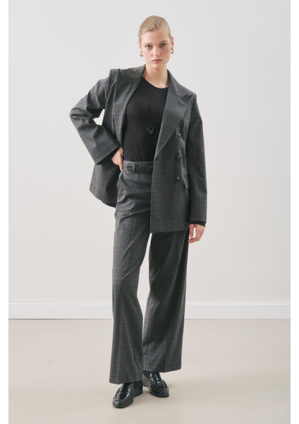 Klasik Ekose Pantolon Gri Ekose