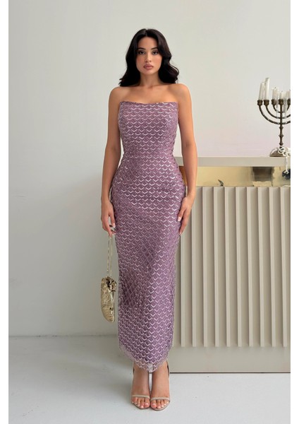 Lavanta Midi Boy Straplez Pul Payet Abiye 0801134.333