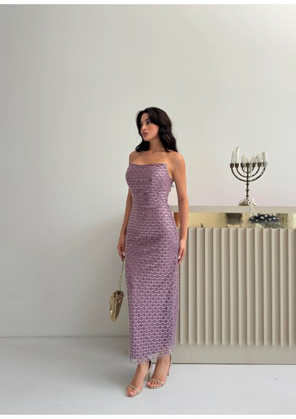 Lavanta Midi Boy Straplez Pul Payet Abiye 0801134.333 fiyatları