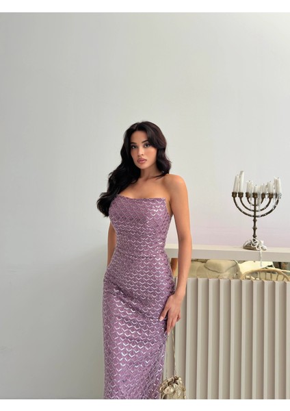 Lavanta Midi Boy Straplez Pul Payet Abiye 0801134.333 modelleri