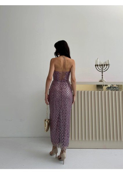 Lavanta Midi Boy Straplez Pul Payet Abiye 0801134.333 indirimleri