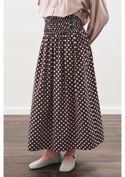 Puantiyeli Beli Büzgülü Etek Kahverengi fırsatları