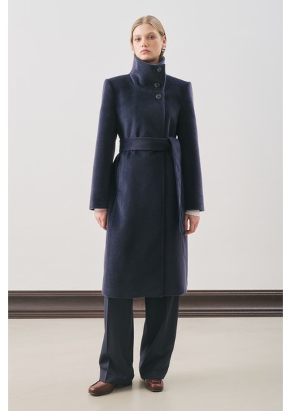 Premıum Kaşe Trench Tasarımlı Kaban Lacivert modelleri