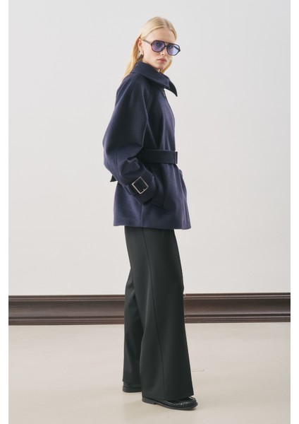 Premıum Kaşe Geniş Kaban Lacivert modelleri