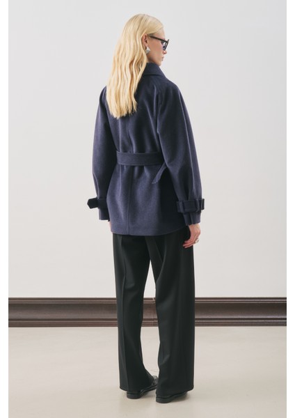 Premıum Kaşe Geniş Kaban Lacivert