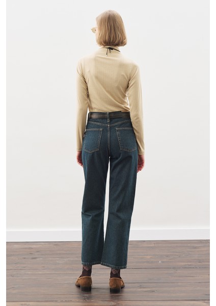 Straıght Ankle Jean Pantolon Gri Mavi