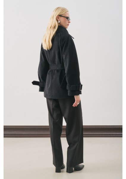 Premıum Kaşe Geniş Kaban Siyah