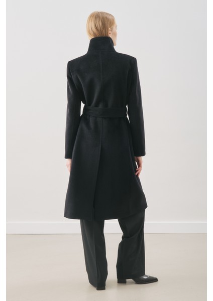 Premıum Kaşe Trench Tasarımlı Kaban Siyah