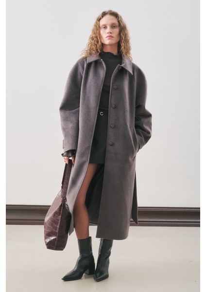 Premıum Kaşe Uzun Kaban Antrasit