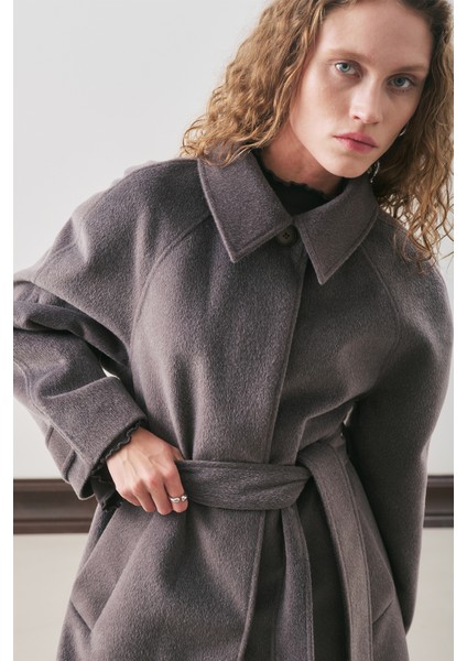 Premıum Kaşe Uzun Kaban Antrasit