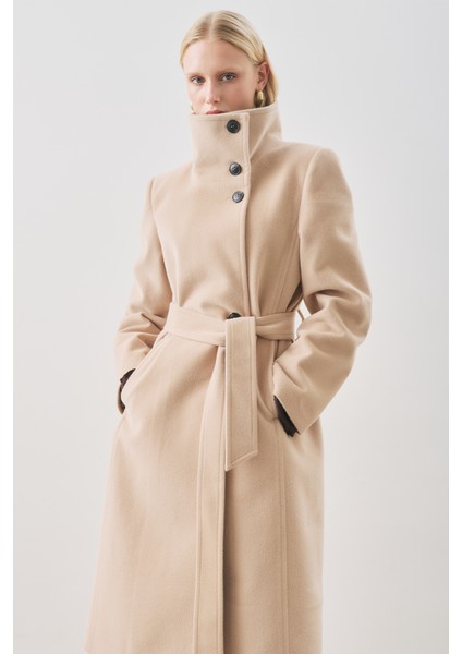 Premıum Kaşe Trench Tasarımlı Kaban Bej