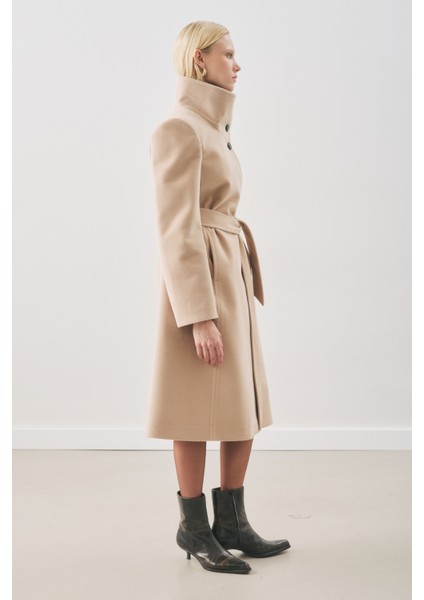 Premıum Kaşe Trench Tasarımlı Kaban Bej modelleri