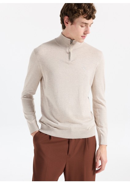 Bato Yaka Basic Düz Bej Melanj Erkek Kazak F5WM-KZK 2555