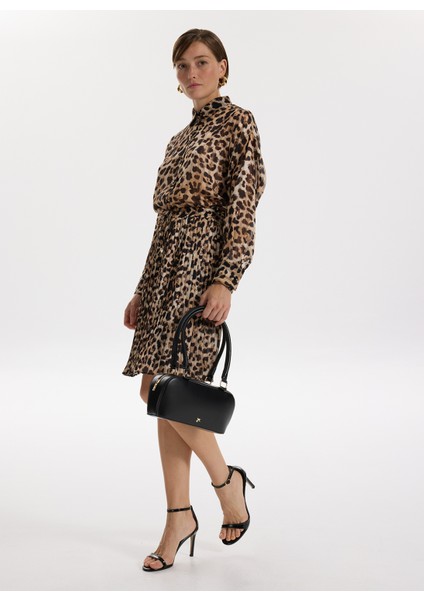 Loose Fit Gömlek Yaka Desenli Bej - Siyah Kadın Gömlek F5WL-GML0360 fiyatları