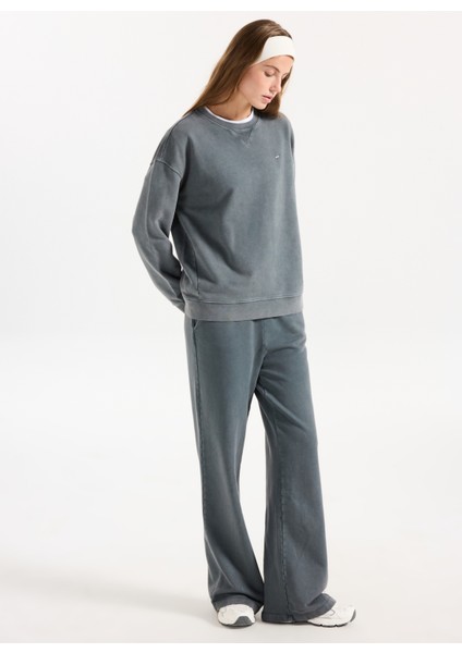 Bisiklet Yaka Nakışlı Antrasit Kadın Sweatshırt M5WL-SWT1008 modelleri