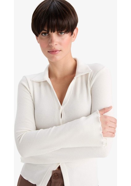 Fitted Polo Yaka Fitilli Kaşkorse Hırka fırsatları