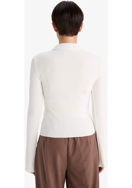 Fitted Polo Yaka Fitilli Kaşkorse Hırka