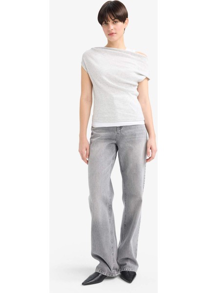 Slim Fit Dar Kesim Tek Omuzlu Ribana Kısa Kollu Tişört G0316AX25AU fiyatları