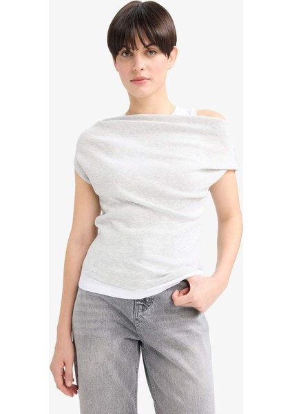 Slim Fit Dar Kesim Tek Omuzlu Ribana Kısa Kollu Tişört G0316AX25AU modelleri