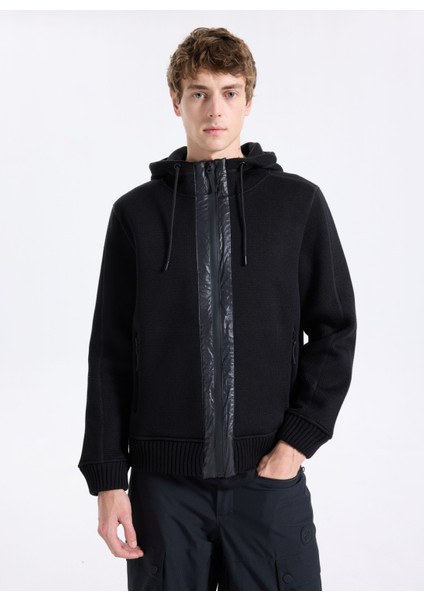 D5WM-HRK3788 Siyah Relaxed Örgü Desenli Erkek Hırka