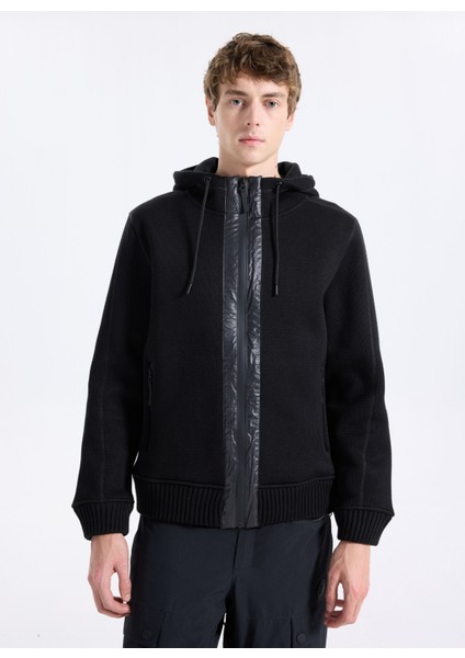 D5WM-HRK3788 Siyah Relaxed Örgü Desenli Erkek Hırka modelleri