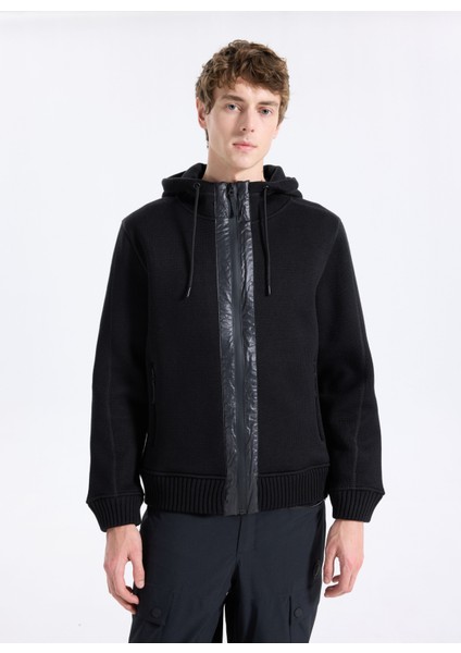 D5WM-HRK3788 Siyah Relaxed Örgü Desenli Erkek Hırka fırsatları