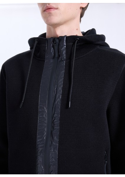 D5WM-HRK3788 Siyah Relaxed Örgü Desenli Erkek Hırka indirimleri