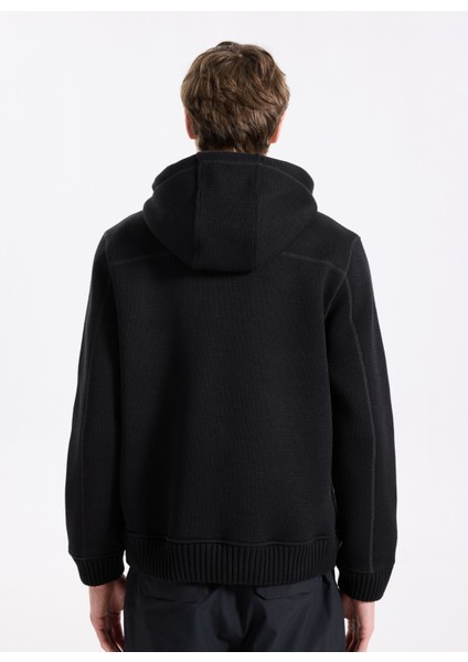 D5WM-HRK3788 Siyah Relaxed Örgü Desenli Erkek Hırka