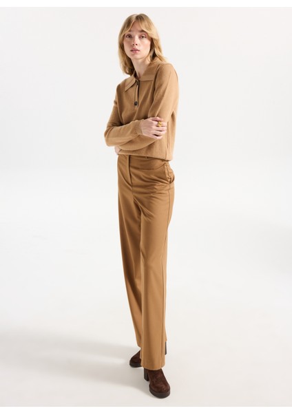 Gömlek Yaka Basic Düz Camel Kazak Kadın F5WL-KZK0001 fiyatları