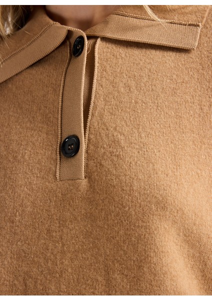 Gömlek Yaka Basic Düz Camel Kazak Kadın F5WL-KZK0001 fırsatları