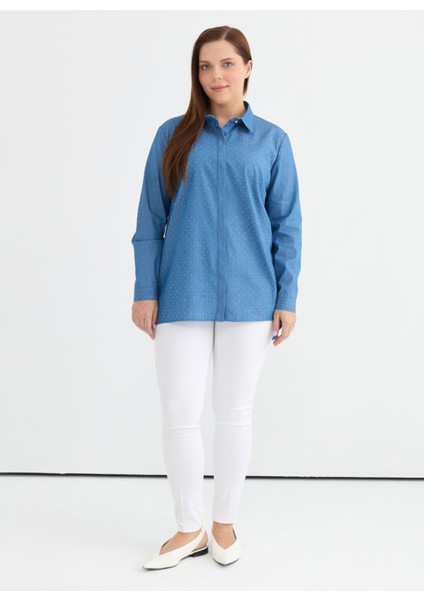 Polo Yaka Taşlı Indigo Kadın Bluz 25YSL8157 fiyatları