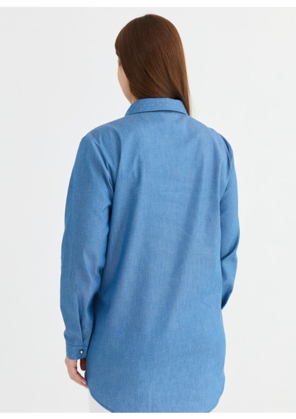 Polo Yaka Taşlı Indigo Kadın Bluz 25YSL8157 modelleri