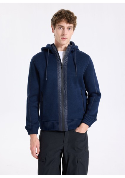 D5WM-HRK3788 Lacivert Relaxed Örgü Desenli Erkek Hırka