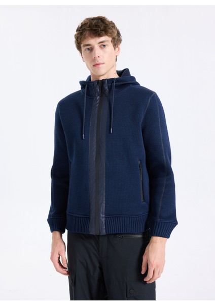 D5WM-HRK3788 Lacivert Relaxed Örgü Desenli Erkek Hırka modelleri